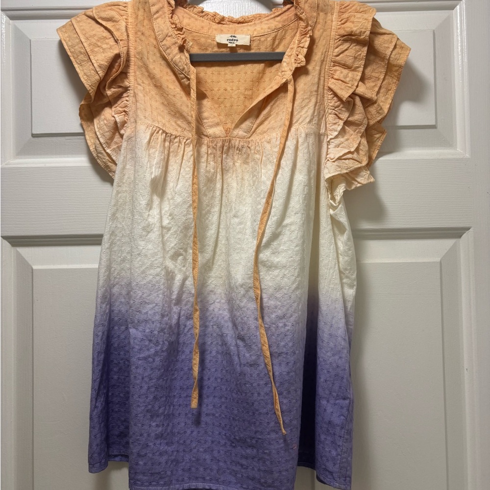 Entro Peach and Purple Ombre Ruffle Blouse